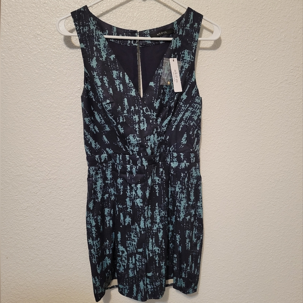 Ark & Co Romper S Surplice Open Back Printed Blue